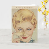 Retro Frau - ein Geburtstags-Toast, Karte (Gelbe Blume)