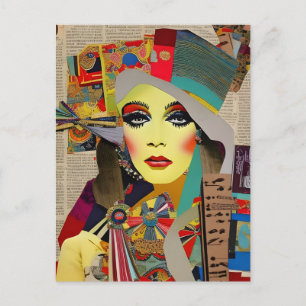 Retro-Frau Farbige Mixed-Media-Collage Abstrakt Postkarte