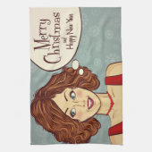 Retro Frau frohe Weihnachten Geschirrtuch (Vertikal)