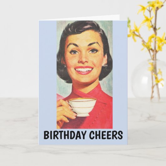 RETRO FRAU GEBURTSTAG KAFFEE CARDS KARTE (Gelbe Blume)