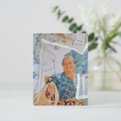 Retro-Frau Hühnchen zum Abendessen Collage Postkarte (Stehend Vorderseite)