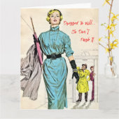 Retro-Frau in der Kleidung, getötet zu werden Karte (Gelbe Blume)