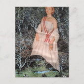 Retro-Frau in einer Wald-Collage Postkarte (Vorderseite)