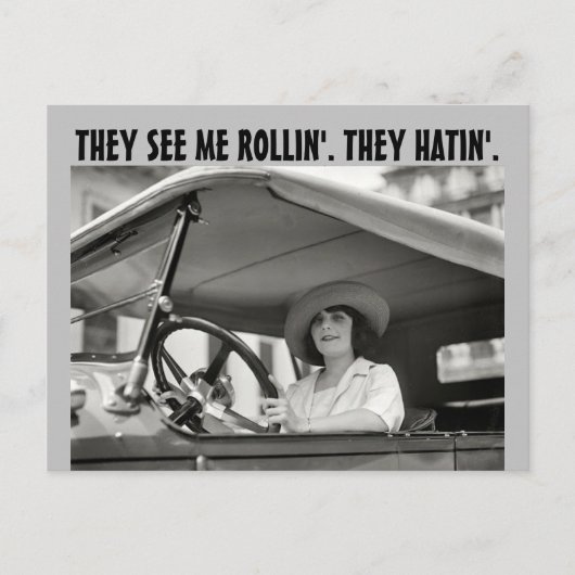 Retro-FRAU IN KLASSISCHEM AUTO FUNKY POSTKARTE (Vorderseite)