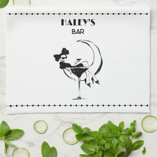 Retro-Frau in Martini-Bar Geschirrtuch (Gefaltet)