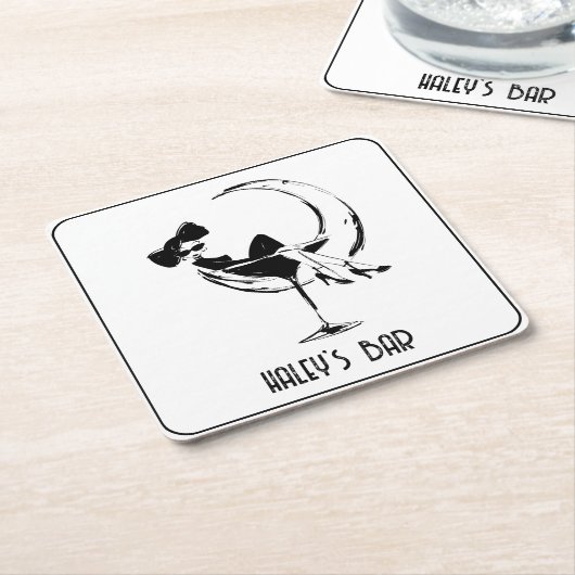 Retro-Frau in Martini-Bar Rechteckiger Pappuntersetzer (angewinkelt)