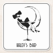 Retro-Frau in Martini-Bar Rechteckiger Pappuntersetzer (Vorderseite)