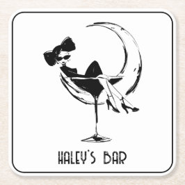Retro-Frau in Martini-Bar Rechteckiger Pappuntersetzer
