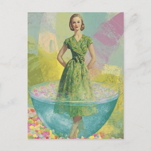 Retro-Frau in Tiny Glass Surreal Postkarte (Vorderseite)