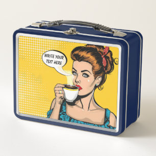 Retro-Frau-Kaffee individuell anpassbar Metall Brotdose