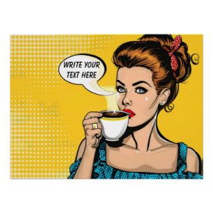 Retro-Frau-Kaffee individuell anpassbar Poster