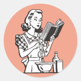 Retro-Frau kocht lustige 50er Jahre Runder Aufkleber