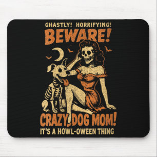 Retro-Frau Lustiges Skelett Vorsicht Verrückte Hun Mousepad