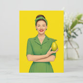 Retro Frau mit Birne Einladung (Stehend Vorderseite)