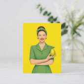 Retro Frau mit Birne Postkarte (Stehend Vorderseite)