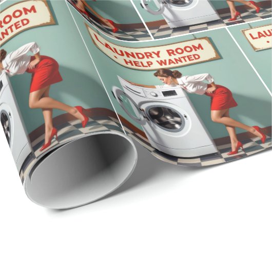 Retro-Frau mit einem Hilfe Gewollt Wäscheschrift Geschenkpapier (Rolleneckpunkt)