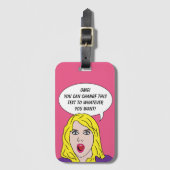 RETRO-FRAU mit IHREM TEXT-Zoll Gepäckanhänger (Vorderseite Vertikal)