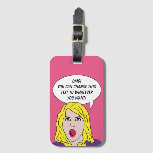 RETRO-FRAU mit IHREM TEXT-Zoll Gepäckanhänger (Vorderseite Vertikal)