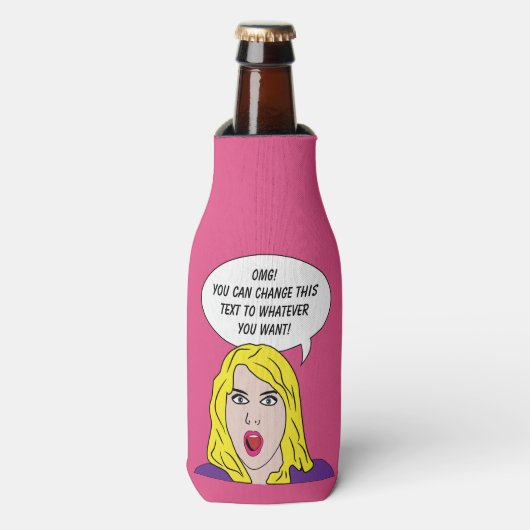 RETRO FRAU mit IHRER TEXT-Flasche cooler Flaschenkühler (Flaschenvorderseite)