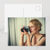 Retro-Frau mit Kamera Postkarte (Vorne/Hinten)