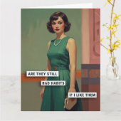 Retro-Frau mit schlechten Gewohnheiten Karte (Gelbe Blume)