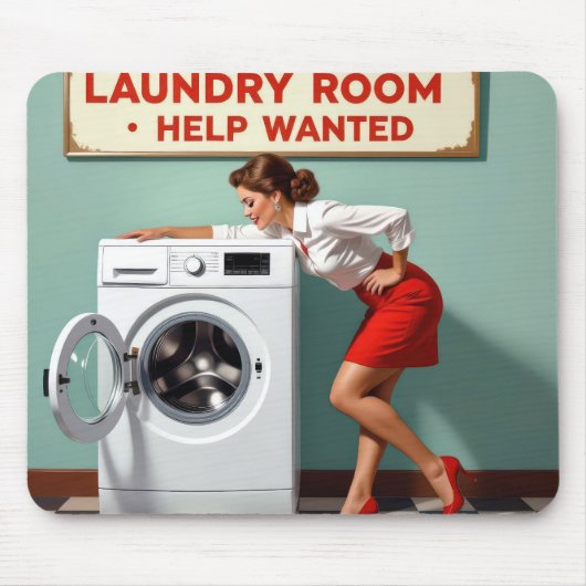 Retro-Frau mit Wäscherei Hilfe Gewollt Unterschrei Mousepad (Vorne)