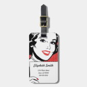 Retro-Frau mit Zeichen Gepäckanhänger (Vorderseite vertikal)