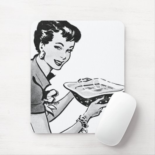 Retro Frau mit Zuhause gekochter Mahlzeit Mousepad (Mit Mouse)