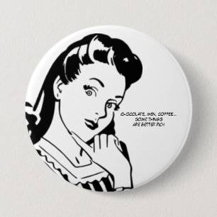 Retro-Frau Reicher Schokoladenmann und Kaffee Button