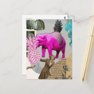Retro-Frau Rosa Elefant Collage Postkarte