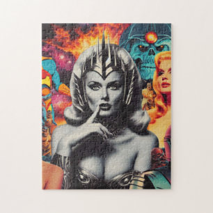 Retro-Frau Sci-Fi-Collage Puzzle