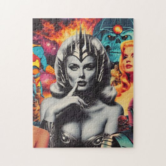 Retro-Frau Sci-Fi-Collage Puzzle (Vertikal)