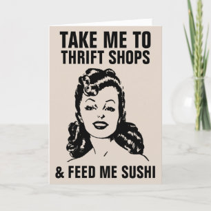 RETRO-FRAU SECOND-HAND-LÄDEN & SUSHI LUSTIGE KARTE