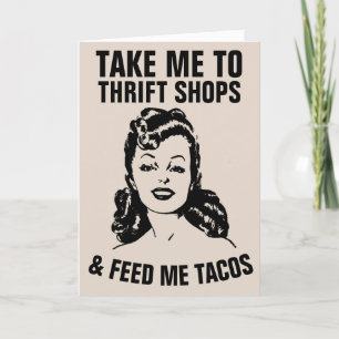 RETRO-FRAU SECOND-HAND-LÄDEN & TACOS FUNNY Karten
