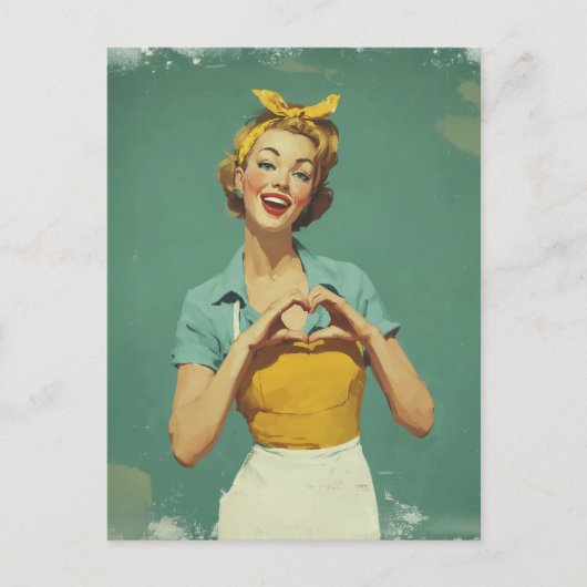Retro-Frau sendet Liebe Postkarte (Vorderseite)