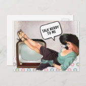 RETRO FRAU SPRICHT NERDY MIT MIR FUNNY POSTCARD POSTKARTE (Vorne/Hinten)