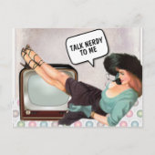 RETRO FRAU SPRICHT NERDY MIT MIR FUNNY POSTCARD POSTKARTE (Vorderseite)