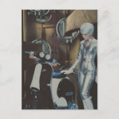 Retro-Frau und Roller-Collage Postkarte (Vorderseite)
