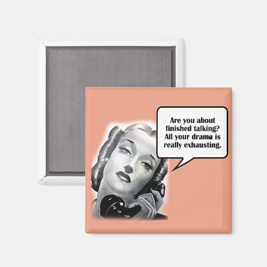 Retro Frauen am Telefon, Drama Magnet (Vorderseite/Rückseite)