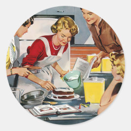 Retro-Frauen backen Kuchen Runder Aufkleber