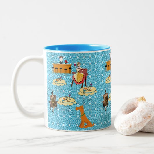 Retro Frauen Dinning Hunde Tasse (Mit Donut)