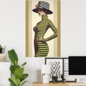 Retro Frauen tragen Hut mit Rose Poster (Heimbüro)