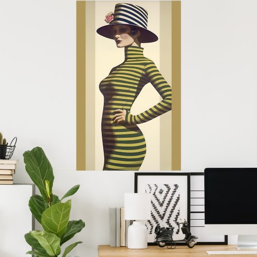 Retro Frauen tragen Hut mit Rose Poster (Heimbüro)