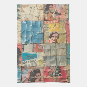 Retro-Frauen-Zeitungs-Mosaikmuster Geschirrtuch