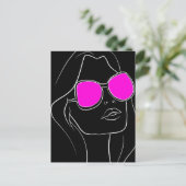 Retro Frauengesicht in rosa Sonnenbrille schwarz Postkarte (Stehend Vorderseite)