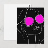Retro Frauengesicht in rosa Sonnenbrille schwarz Postkarte (Vorne/Hinten)