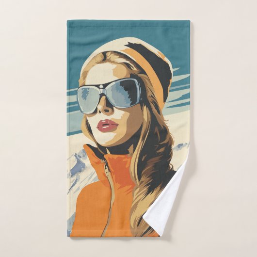 Retro Frauenportrait im Schnee Badhandtuch Set (Handtuch)