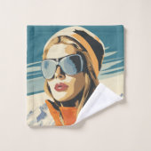 Retro Frauenportrait im Schnee Badhandtuch Set (Waschlappen)