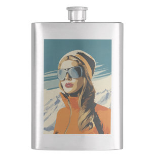 Retro Frauenportrait im Schnee Flachmann