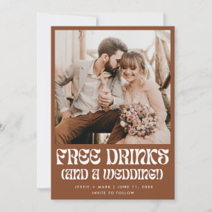 Retro Free Drinks Rost Terracotta Wedding Save The Date